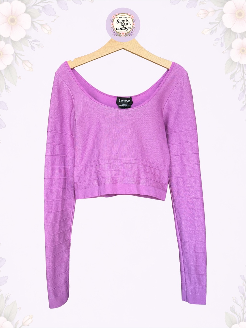 Vintage Y2K bebe Purple Long Sleeve Crop Top • USA • Size S
